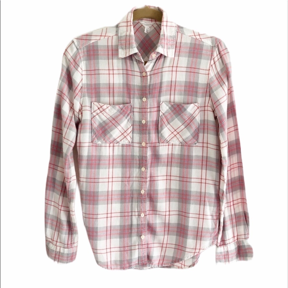 Aeropostale Plaid Flannel Button Down Pink Gray Size Small